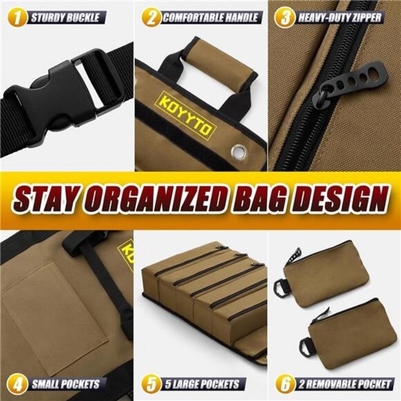 Premium Tool Roll up Bag - Heavy Duty Small Tool Bag Organizer and Storage - Picture 4 of 7